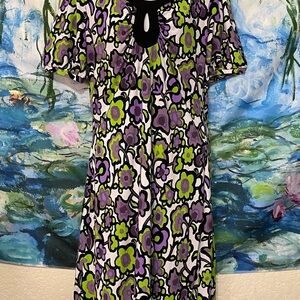 Floral Patterned Dress with Purple and Green Accents